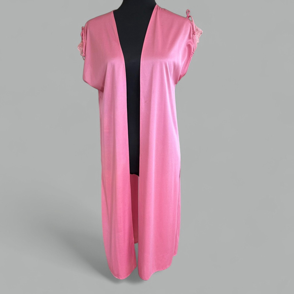 Vintage 70s Pink Lace Cap Sleeve Robe One Size - Picture 12 of 12